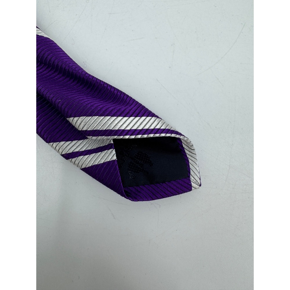 Brooks Brothers 346 Mens Purple White Diagonal Striped Pure Silk Rep Necktie - Picture 6 of 6